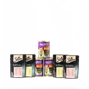 Kitten Wet Food Combo Sheba Pouches and Optimax Cans